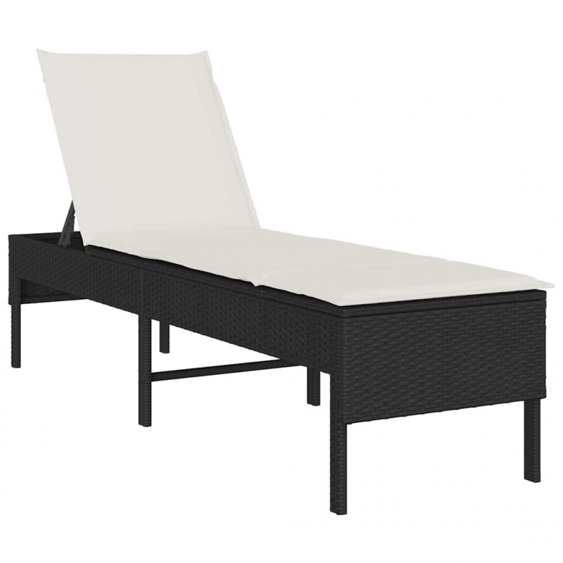 Leżak z poduszką Czarny 55x200x44cm polirattan