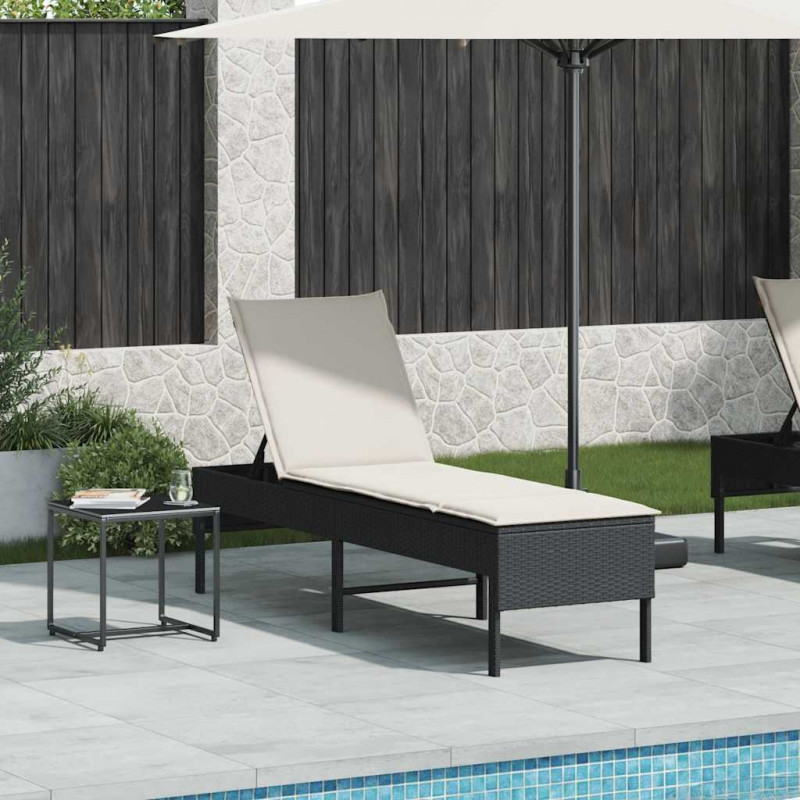 Leżak z poduszką Czarny 55x200x44cm polirattan