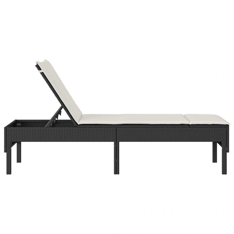Leżak z poduszką Czarny 55x200x44cm polirattan