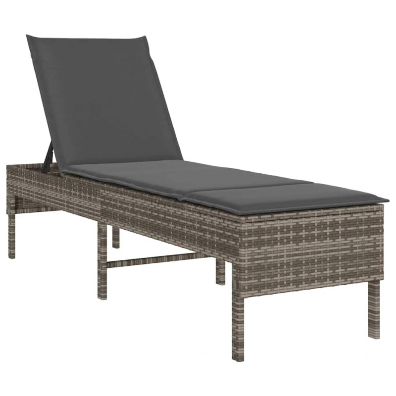 Leżak z poduszką Szary 55x200x44cm Polirattan