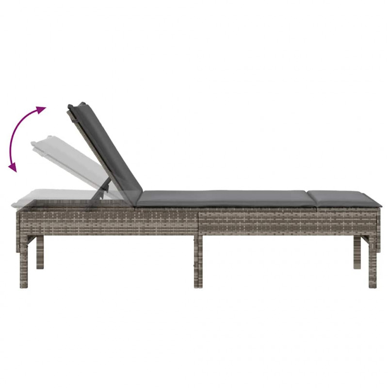 Leżak z poduszką Szary 55x200x44cm Polirattan