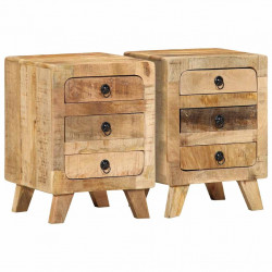 Szafka nocna 2 szt. 37x32x50 cm Drewno lite surowe mango