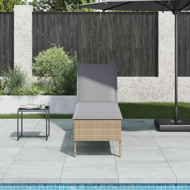 Leżak z poduszką beżowy 55x200x44cm polirattan