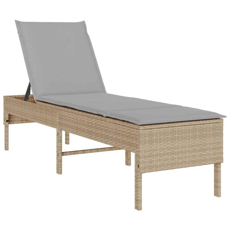 Leżak z poduszką beżowy 55x200x44cm polirattan