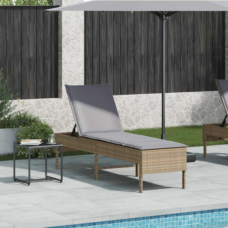 Leżak z poduszką beżowy 55x200x44cm polirattan