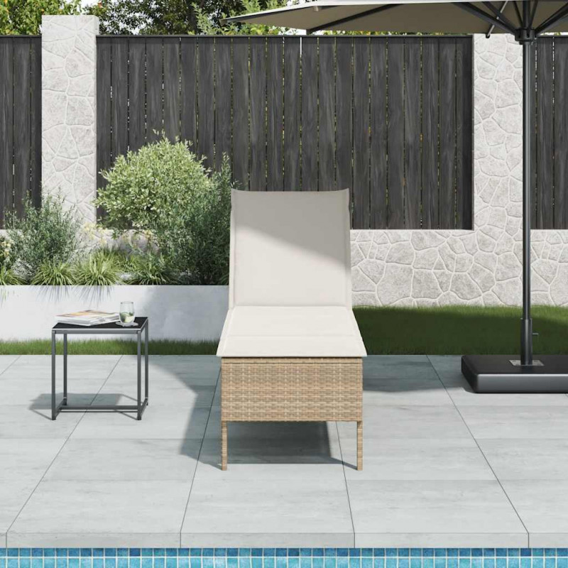 Leżak z poduszką beżowy 55x200x44cm polirattan