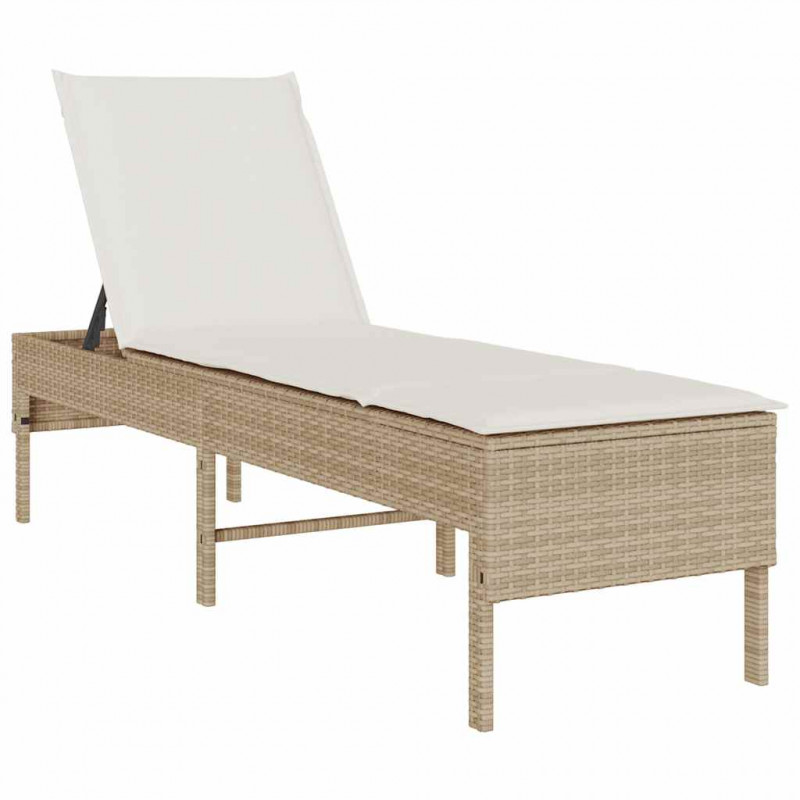 Leżak z poduszką beżowy 55x200x44cm polirattan
