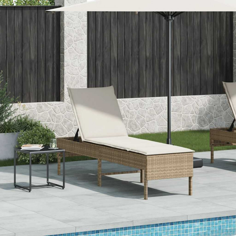 Leżak z poduszką beżowy 55x200x44cm polirattan