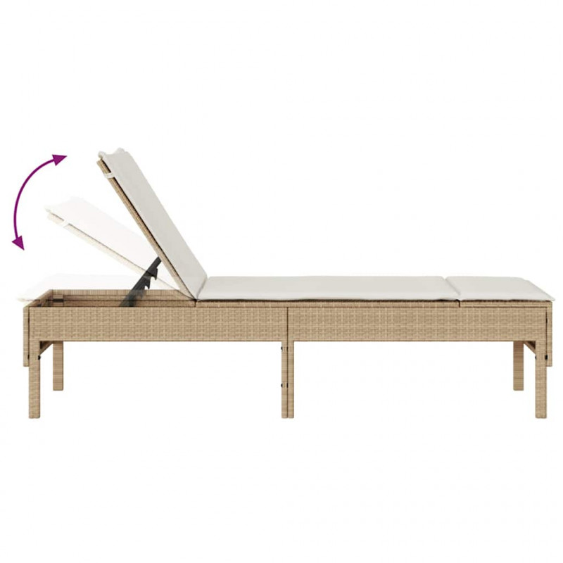 Leżak z poduszką beżowy 55x200x44cm polirattan