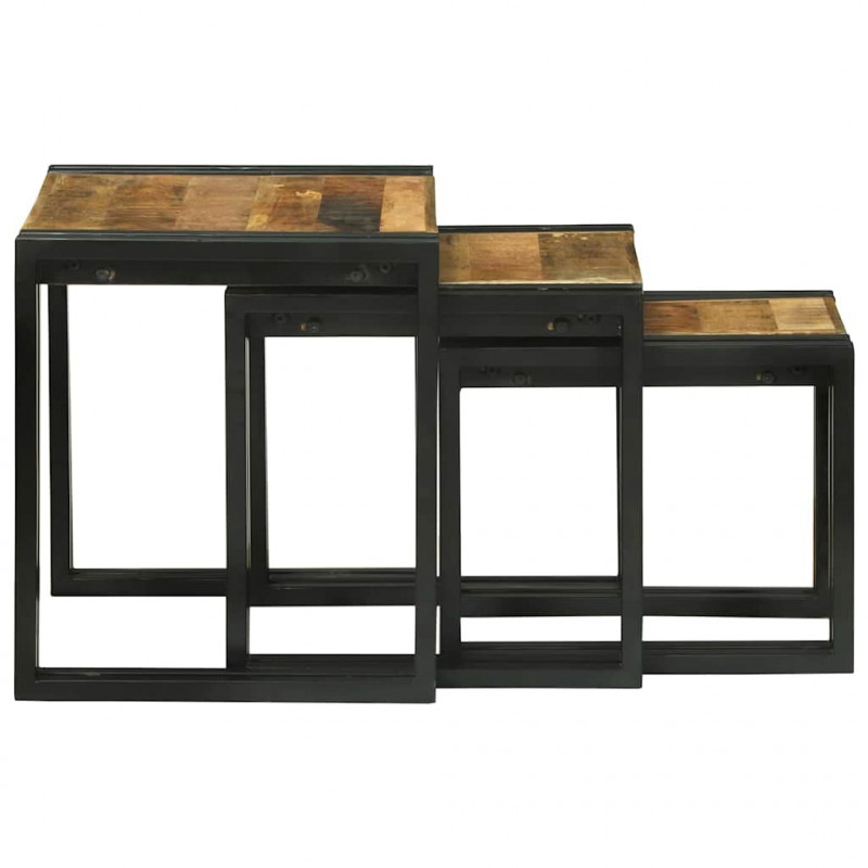 Stolik Nesting 3 pcs Brązowy i czarny Lite drewno mango i metal