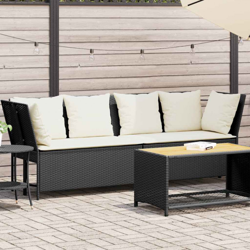 Fotel ogrodowy z poduszkami, rattan PE, czarny