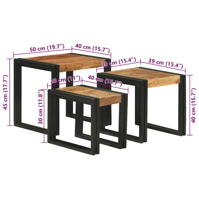 Stolik Nesting 3 pcs Lite drewno akacjowe i metal