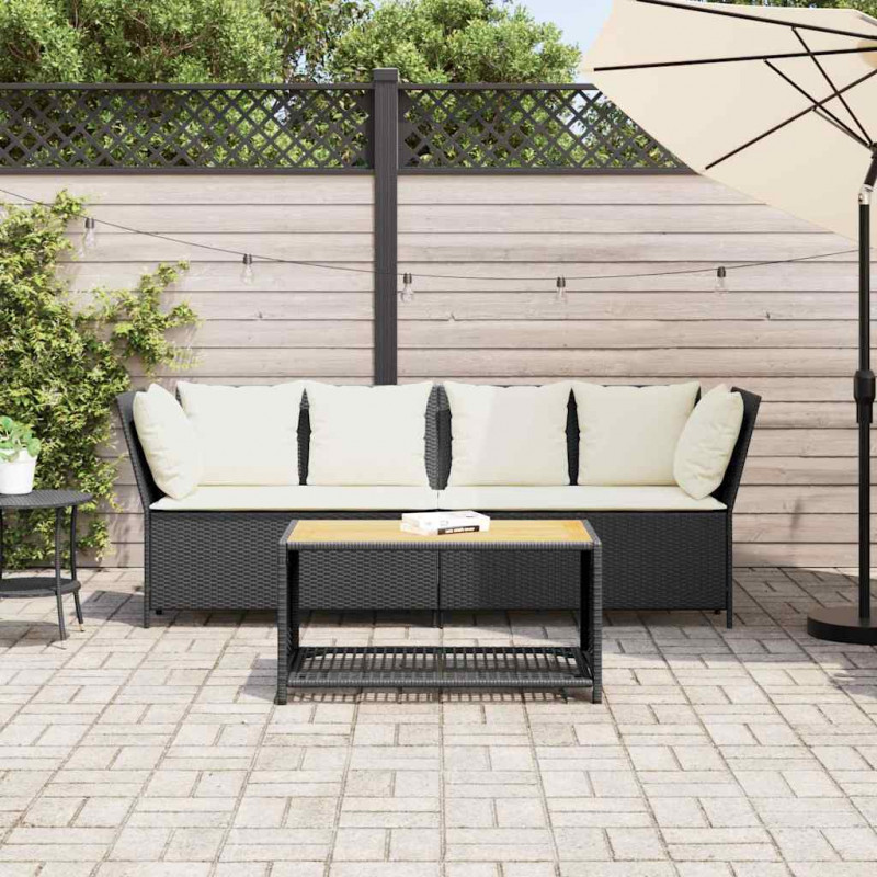 Fotel ogrodowy z poduszkami, rattan PE, czarny