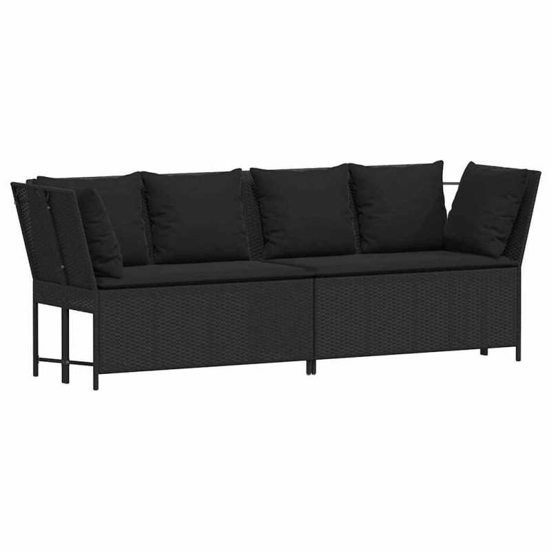 Fotel ogrodowy z poduszkami, rattan PE, czarny