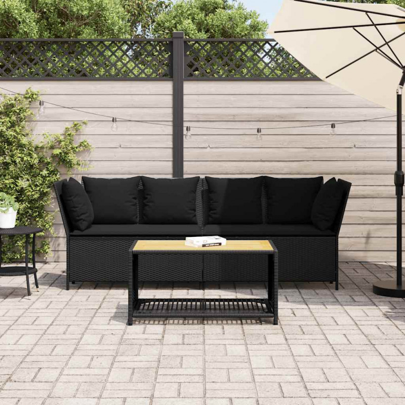 Fotel ogrodowy z poduszkami, rattan PE, czarny