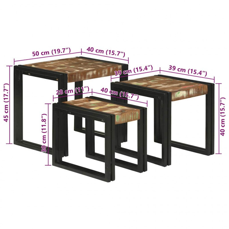 Stolik Nesting 3 pcs Lite drewno odzyskane i metal