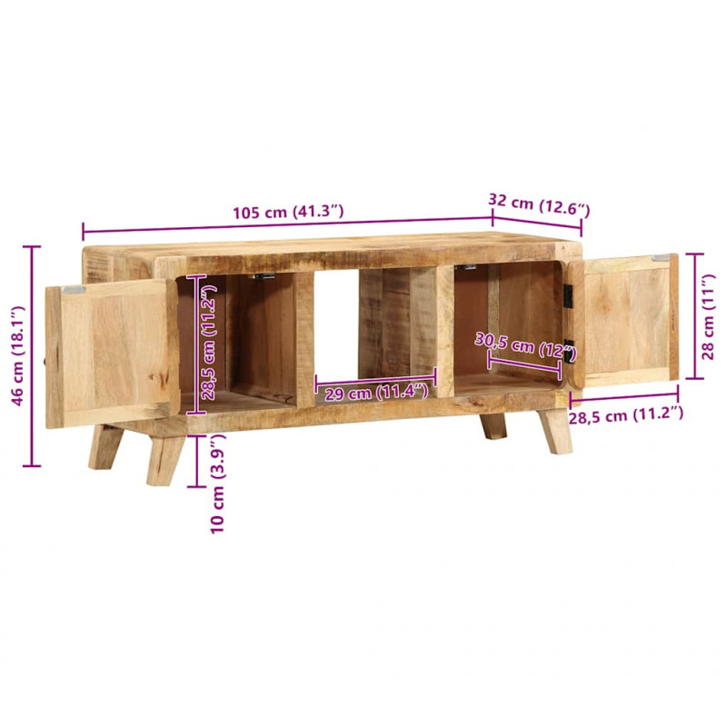 Szafka RTV 105x46x32 cm Drewno lite Surowe Mango