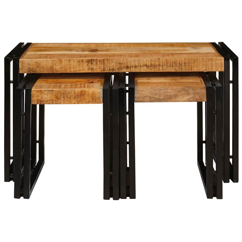 Stolik Nesting 3 pcs Brązowy i czarny Lite drewno mango i metal