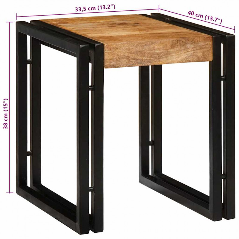 Stolik Nesting 3 pcs Brązowy i czarny Lite drewno mango i metal