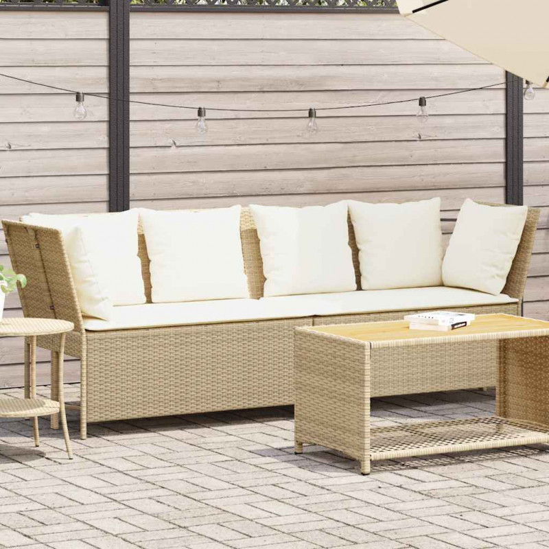 Sofa ogrodowa z poduszkami beżowy polirattan