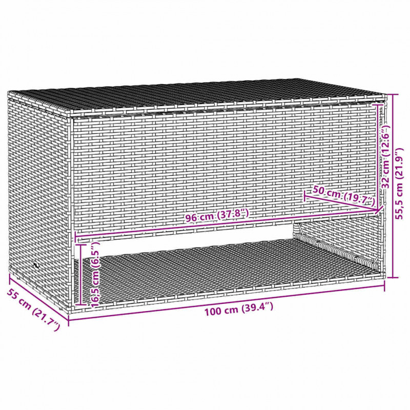 Skrzynka na poduszki ogrodowe beżowa 100x55x55,5 cm polirattan