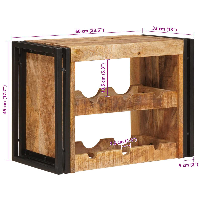 Regał na wino Brązowy 100 x 45 x 33 cm Lite Surowe Drewno Mango