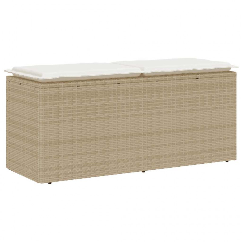 Ławka ogrodowa z poduszką beżowa 110x40x44 cm polirattan