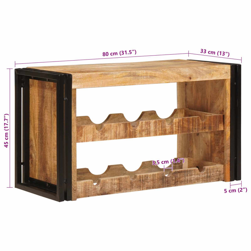 Regał na wino Brązowy 100 x 45 x 33 cm Lite Surowe Drewno Mango