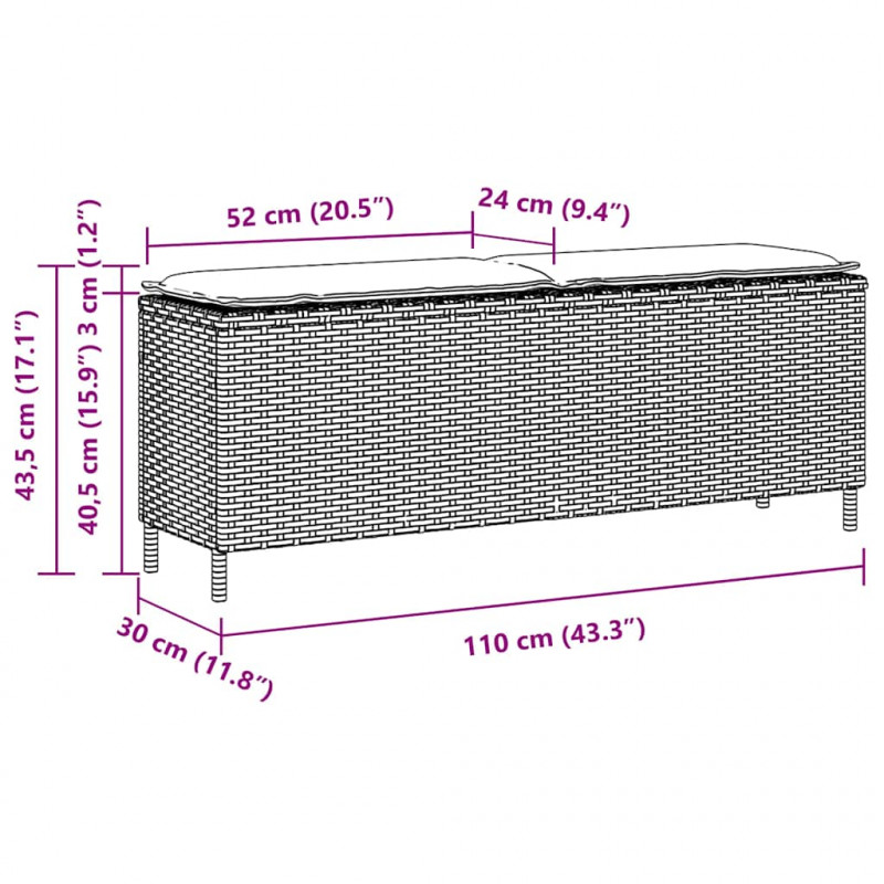 Ławka ogrodowa z poduszką Czarna 110x30x40,5 cm Polirattan