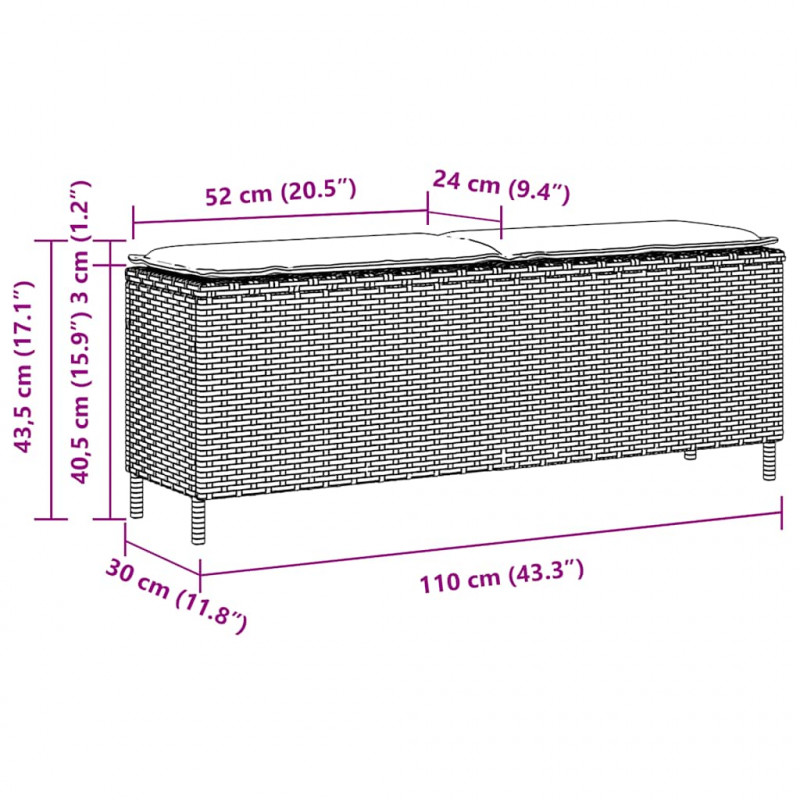 Ławka ogrodowa z poduszką Szara 110x30x40,5 cm Polirattan