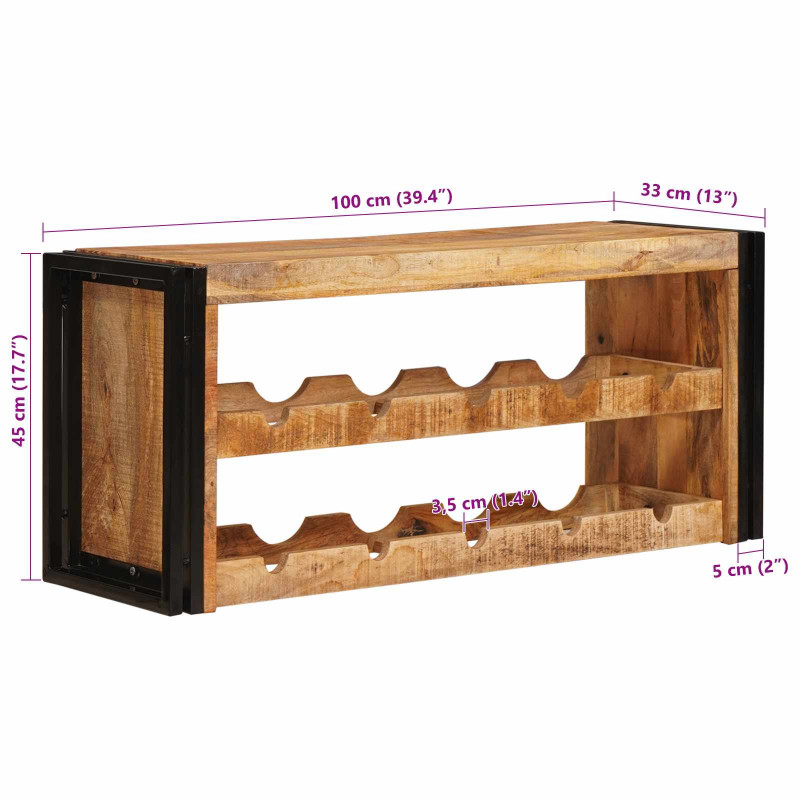 Regał na wino Brązowy 100 x 45 x 33 cm Lite Surowe Drewno Mango