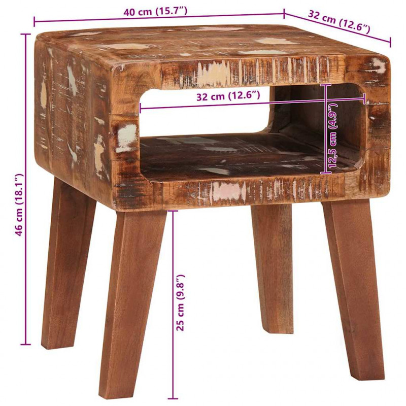 Stolik końcowy Brązowy 40 x 32 x 46 cm Lite Drewno Recyklingowe