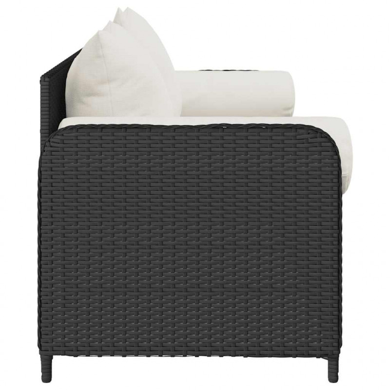 Sofa ogrodowa z poduszkami, 3-osobowa, czarna, polirattan