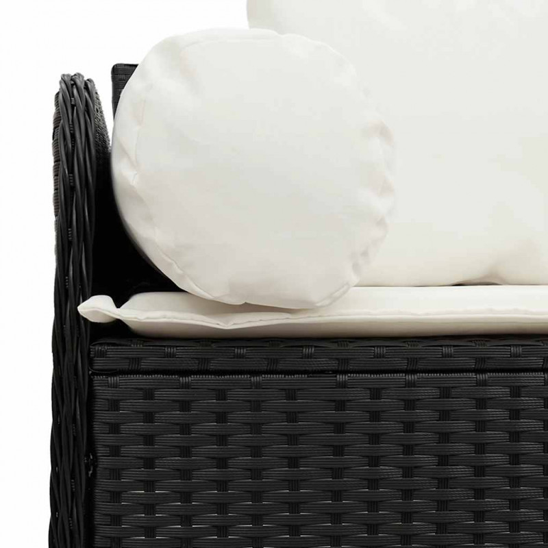 Sofa ogrodowa z poduszkami, 3-osobowa, czarna, polirattan