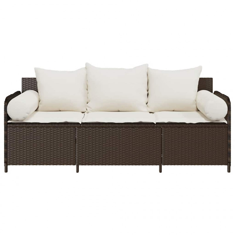 Sofa ogrodowa z poduszkami, 3-osobowa, brązowa, polirattan