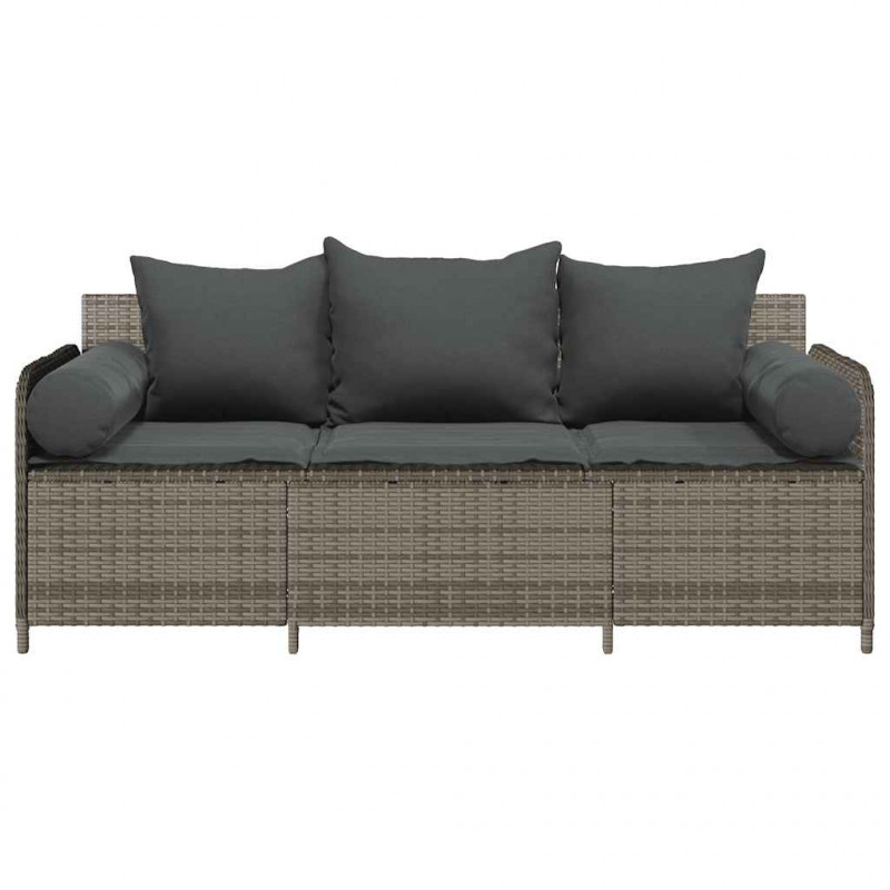 3-osobowa sofa ogrodowa z poduszkami, szara, polirattan