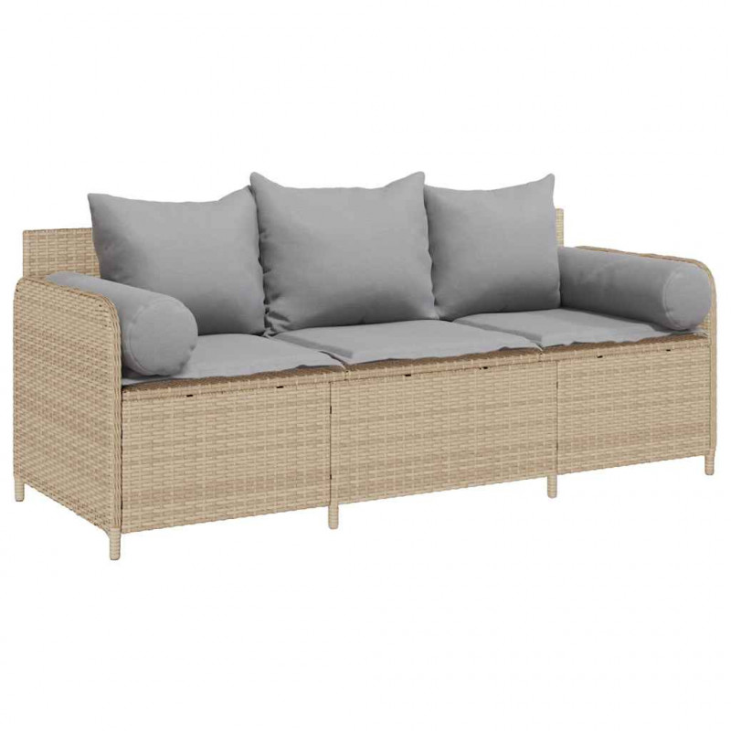 Sofa ogrodowa z poduszkami, 3-osobowa, beż, polirattan