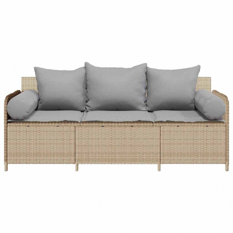 Sofa ogrodowa z poduszkami, 3-osobowa, beż, polirattan
