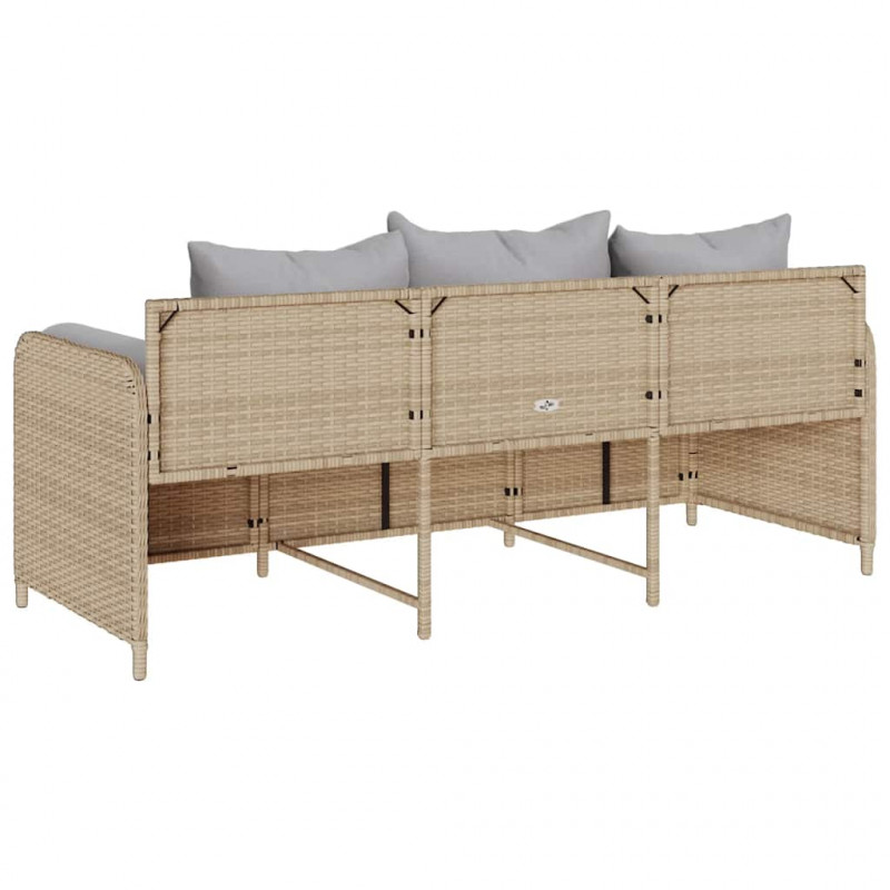 Sofa ogrodowa z poduszkami, 3-osobowa, beż, polirattan