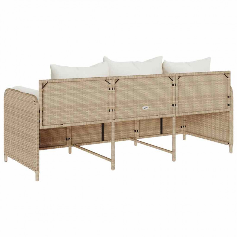 Sofa ogrodowa z poduszkami, 3-osobowa, beż, polirattan