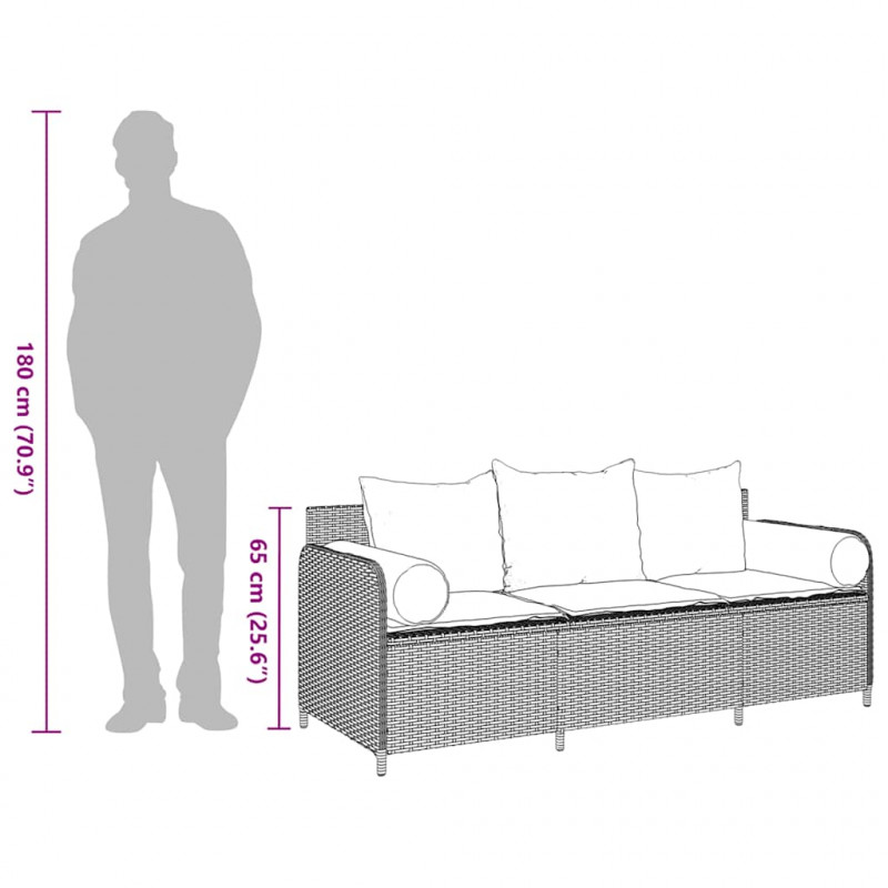Sofa ogrodowa z poduszkami, 3-osobowa, beż, polirattan