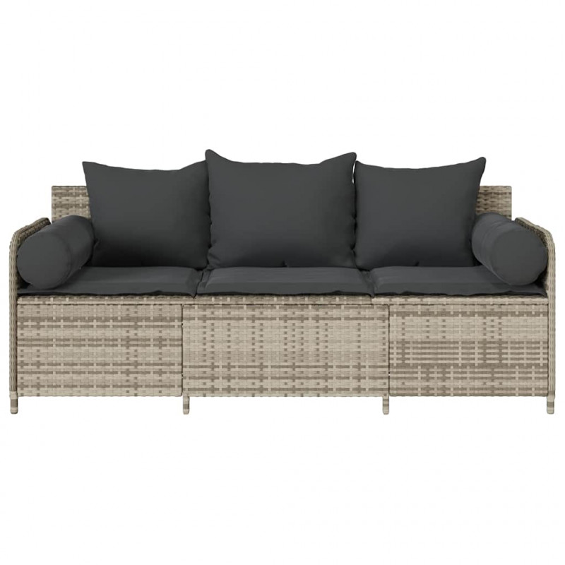 Sofa ogrodowa z poduszkami, 3-osobowa, jasnoszara, polirattan