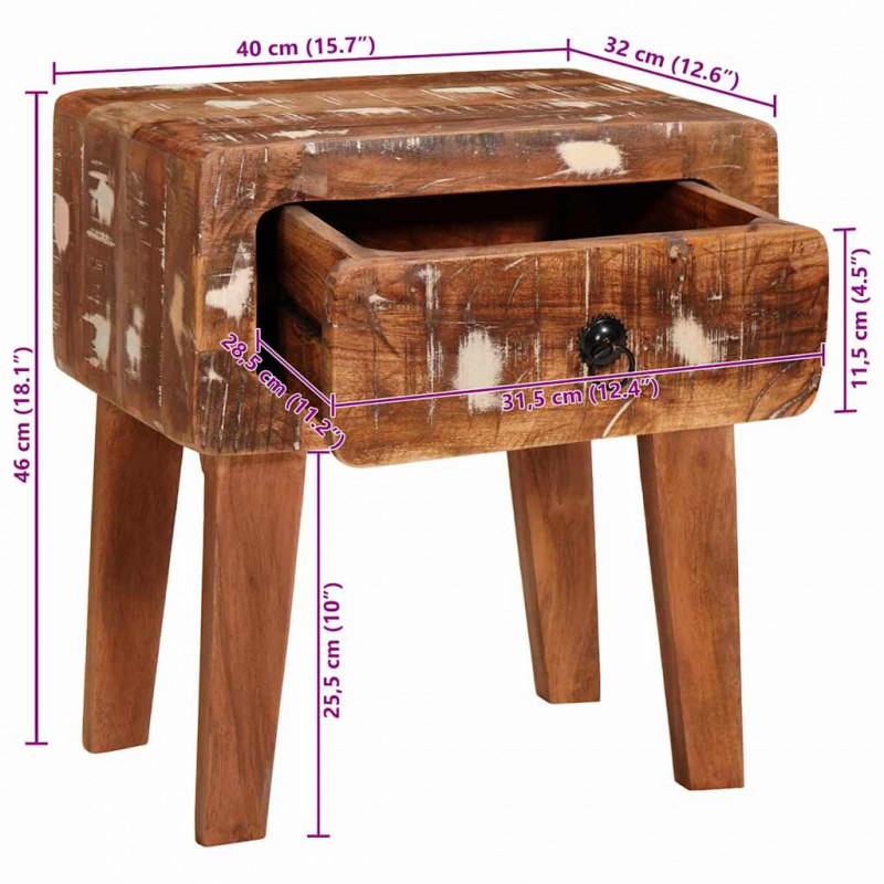 Stolik końcowy Brązowy 40 x 32 x 46 cm Lite Drewno Recyklingowe