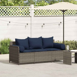 3-osobowa sofa ogrodowa z poduszkami, szara, polirattan
