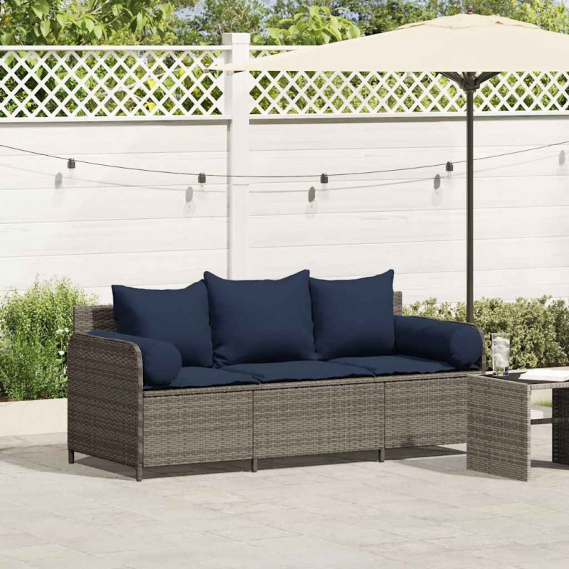 3-osobowa sofa ogrodowa z poduszkami, szara, polirattan