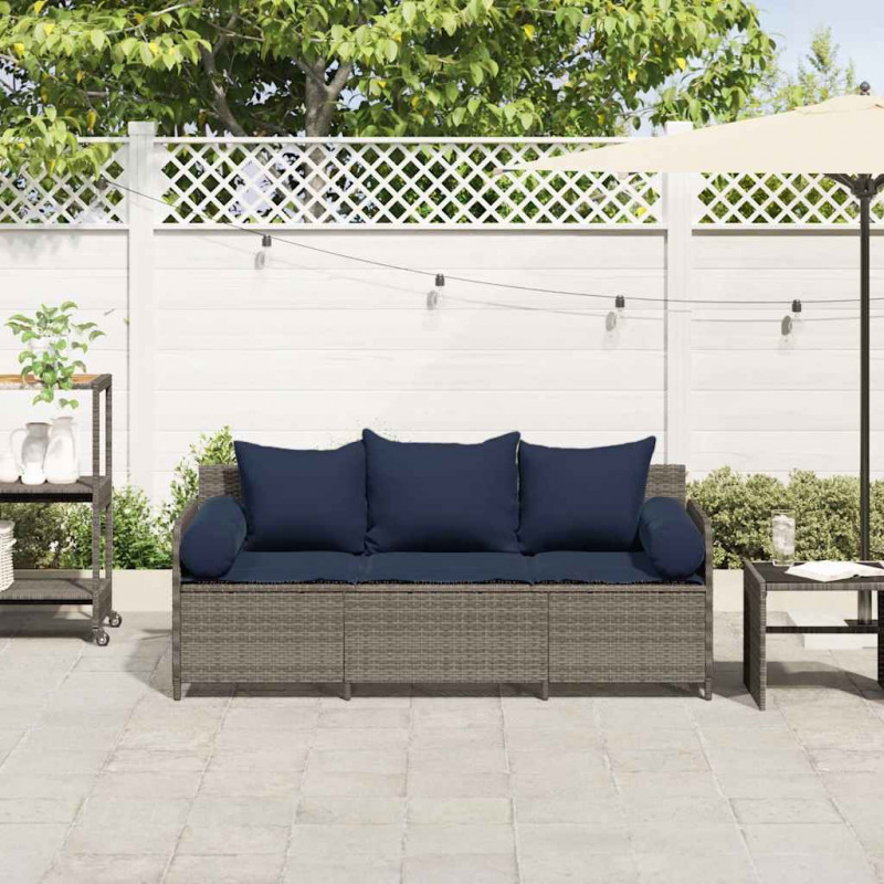 3-osobowa sofa ogrodowa z poduszkami, szara, polirattan