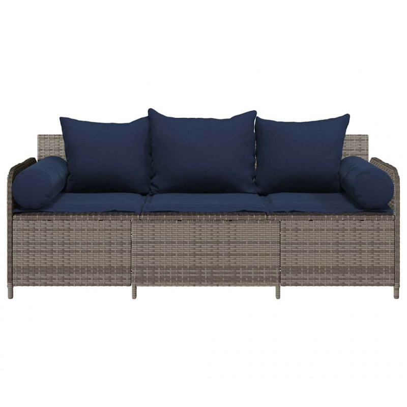 3-osobowa sofa ogrodowa z poduszkami, szara, polirattan