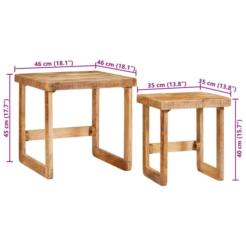 Stolik gniazdowy 2 pcs Brązowy 46 x 46 x 45 cm Drewno z mango