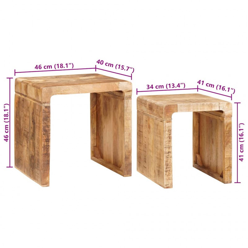 Stolik gniazdowy 2 pcs Brązowy 46 x 40 x 46 cm Drewno z mango