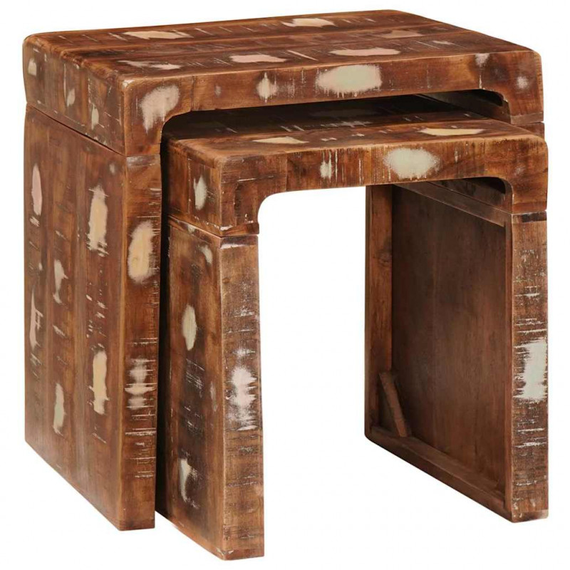 Stolik gniazdowy 2 pcs Brązowy Lite Drewno Recyklingowe